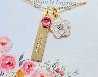 Personalized Name Necklace, Flower Necklace, Gold Name Necklace