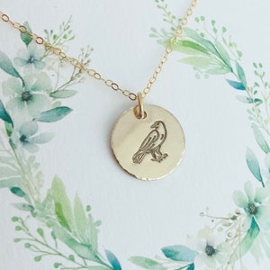 14k Gold Filled Raven Necklace: Hand Stamped Bird Charm
