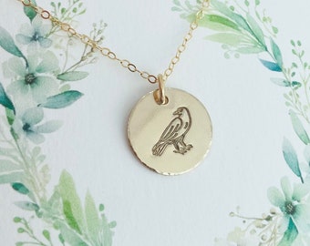 Raven Necklace, 14k Gold Filled Crow Jewelry, Bird Charm Necklace, Crow Necklace