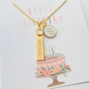 Personalized Birthday Necklace: Gold Filled Name Bar & Birthstone