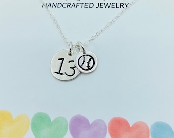 Softball Gift, Sterling Silver Softball Player Necklace, Softball Necklace with Number, Baseball Mom Necklace