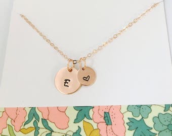 Rose Gold Initial Necklace, Dainty Rose Gold Necklace, Pink Initial Necklace, 14k Rose Gold Filled Necklace