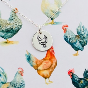 Chicken Necklace, Sterling Silver Mother Hen Jewelry, Raising Chickens, Farm Girl Gift