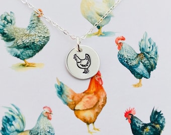 Chicken Necklace, Sterling Silver Mother Hen Jewelry, Raising Chickens, Farm Girl Gift