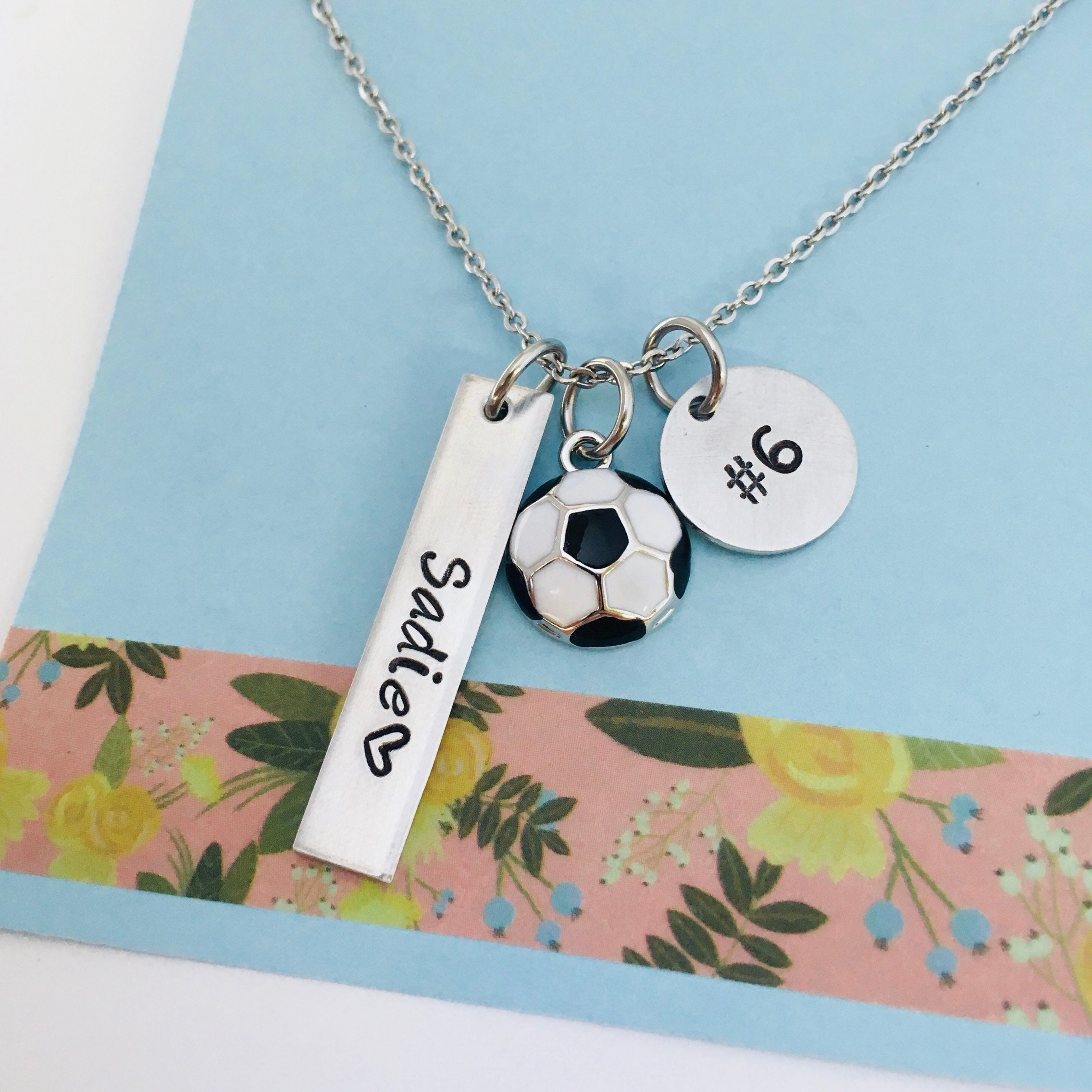 Personalized Soccer Necklace Soccer Name Necklace Soccer Etsy