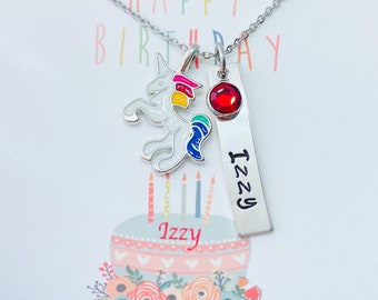 Personalized Unicorn Necklace: Sterling Silver Name Bar, Birthday Gift