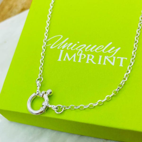 Sterling Silver Rolo Chain Necklace, Front Clasp Charm Holder, 2mm Dainty Rolo Chain