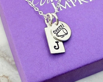 Personalized Cheerleader Initial Necklace: Sterling Silver, Megaphone Charm, Delicate Cheer Necklace