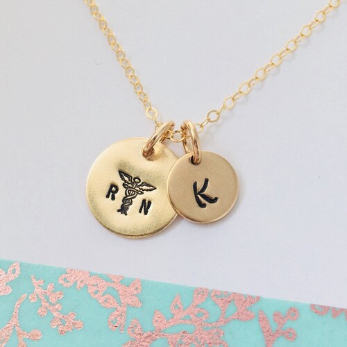 Personalized Nurse Necklace: 14k Gold Filled Initial RN Gift