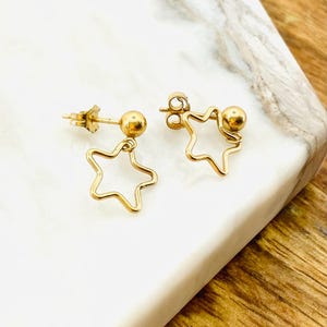 Star Earrings, Open Gold Star Earrings, Star Dangle Earrings, Gold Star Post Earrings, 14k Gold Filled