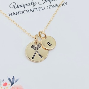 Lacrosse Necklace, Gold Filled Lacrosse Player Necklace, Lacrosse Necklace with Number, Lacrosse Player Gift