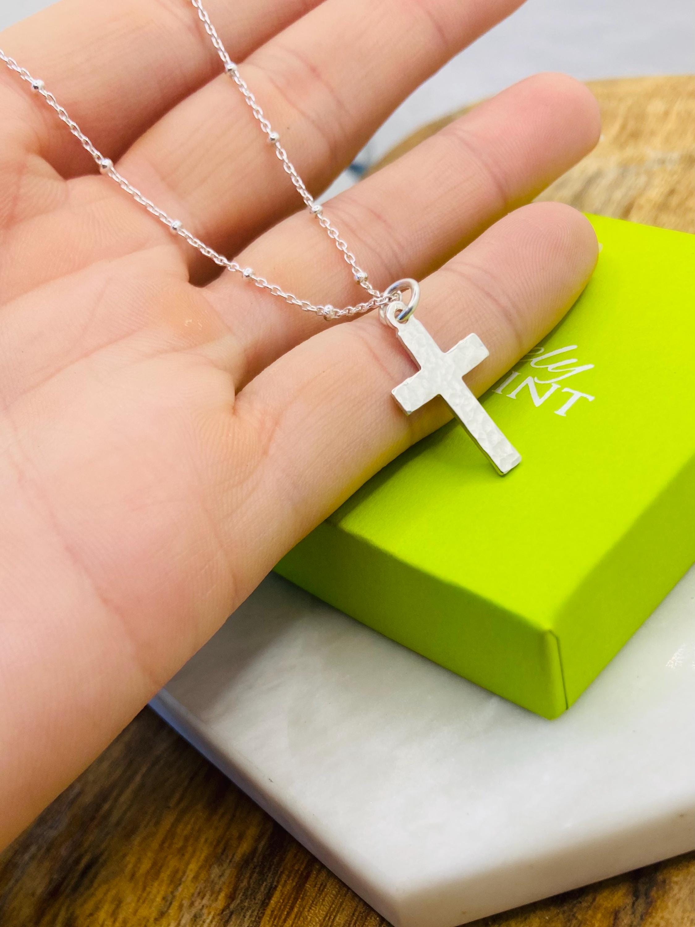 Sterling Silver Hammered Cross Necklace: Religious Jewelry