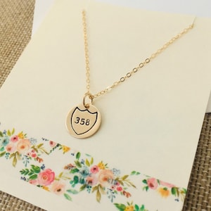 Custom Police Badge Necklace: 14k Gold Filled Shield Pendant