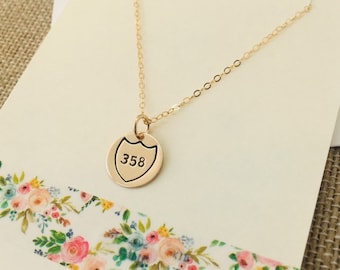 Custom Police Badge Necklace: 14k Gold Filled Shield Pendant
