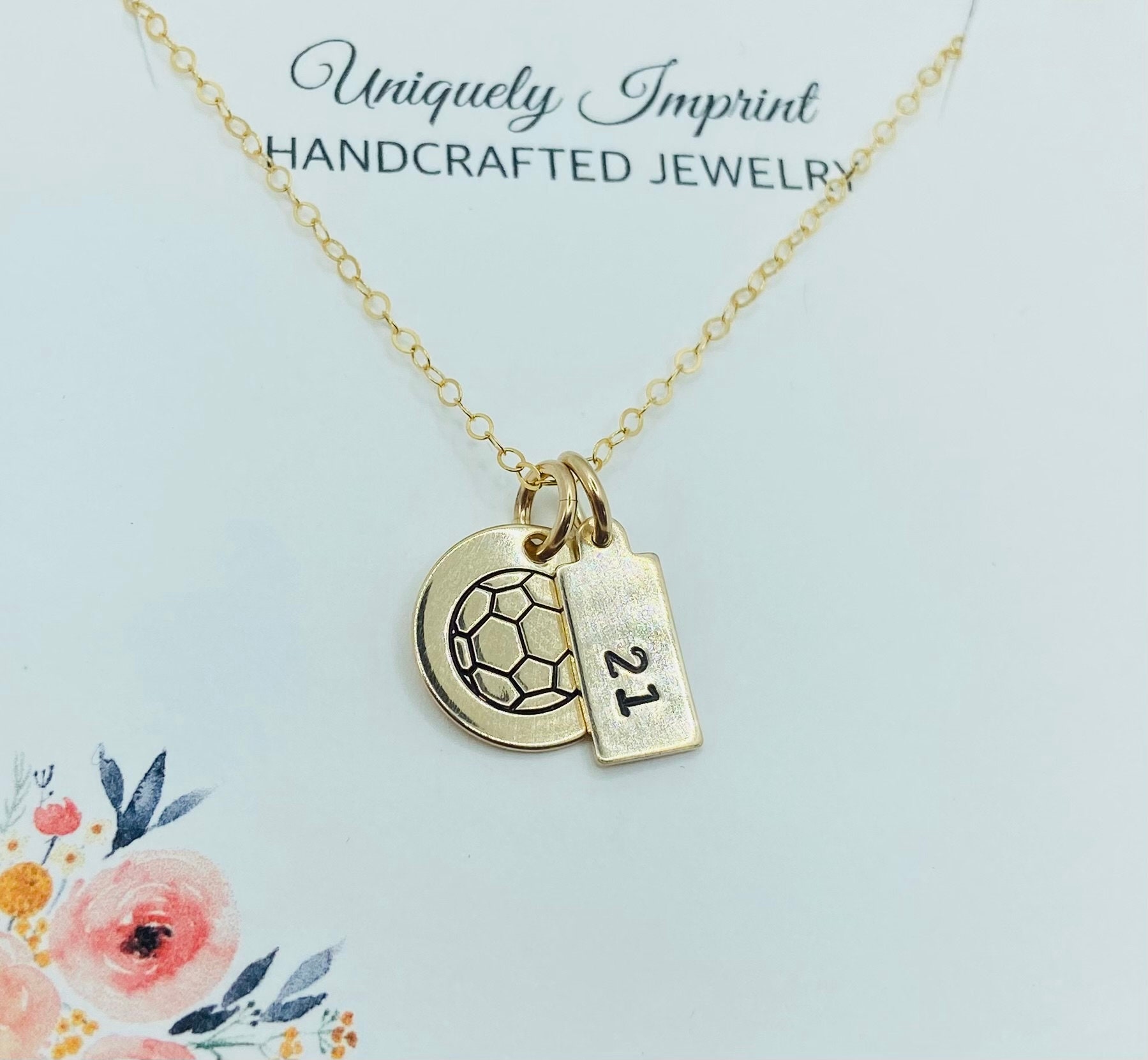 14k Gold Filled Soccer Ball Necklace: Personalized Number Jewelry