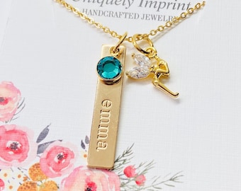 Gold Fairy Charm Necklace: Personalized Name & Birthstone