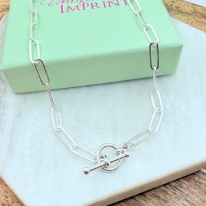 Sterling Silver Paperclip Necklace, Toggle Clasp, Large Links