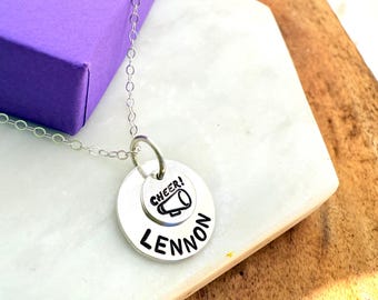 Personalized Cheerleader Necklace: Sterling Silver, Megaphone Charm