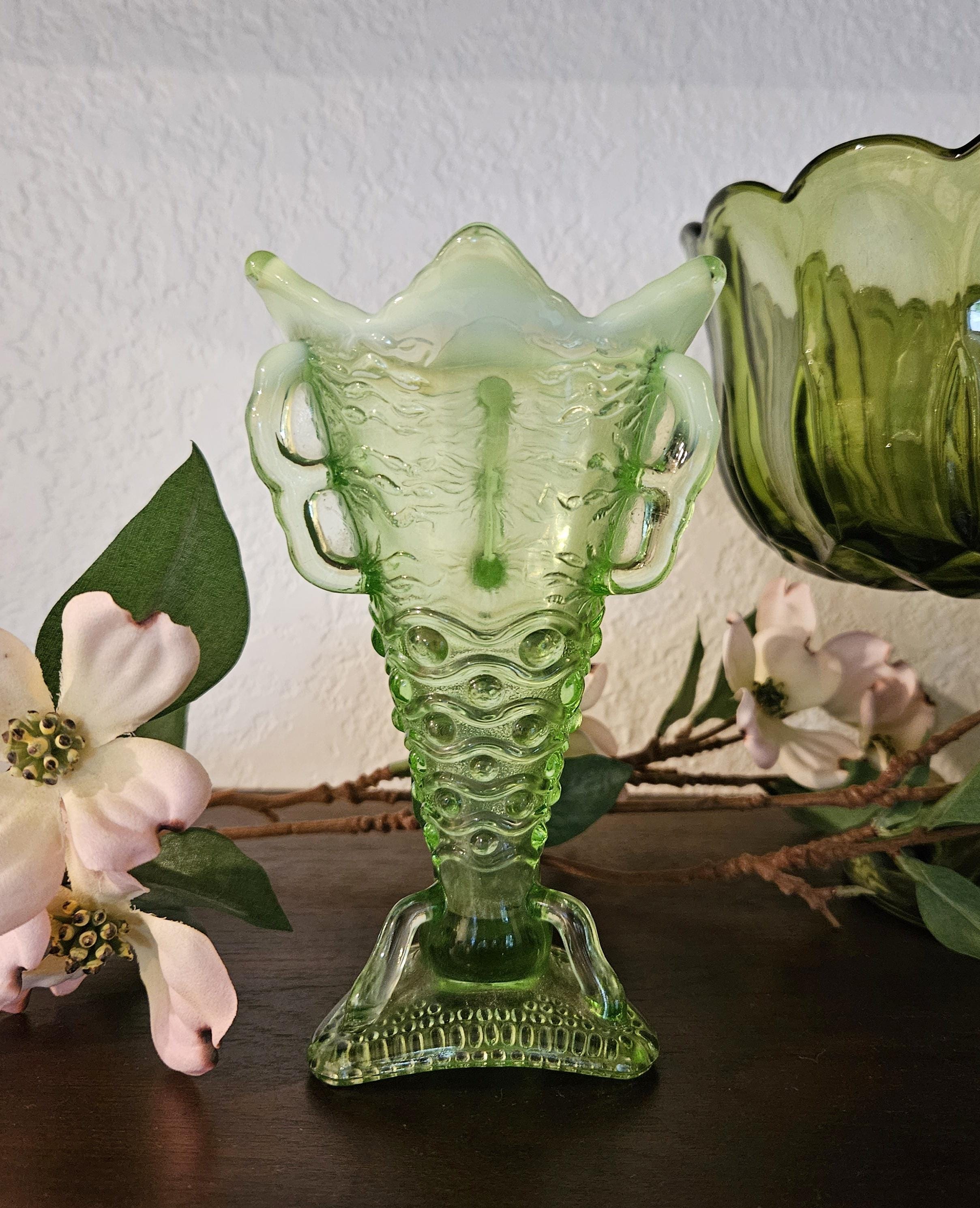 Jefferson Green Opalescent Glass Vase - Etsy