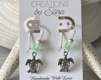 Sea Turtle Seaglass Earrings Light Green