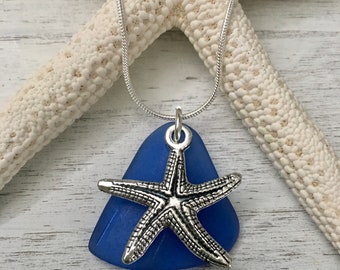 Seaglass Starfish Necklace Dark Blue
