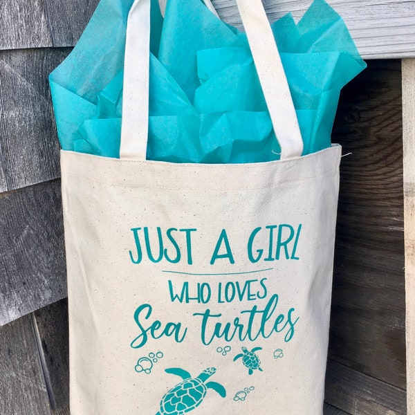 Just A Girl Who Loves Sea Turtles Canvas Bag Bright Teal