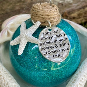 Glas Mögen Sie immer eine Muschel in Ihrer Tasche haben Strand Glitzerte Ornament
