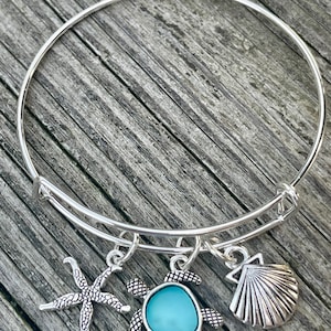 Sea Glass Sea Turtle Bangle Aqua