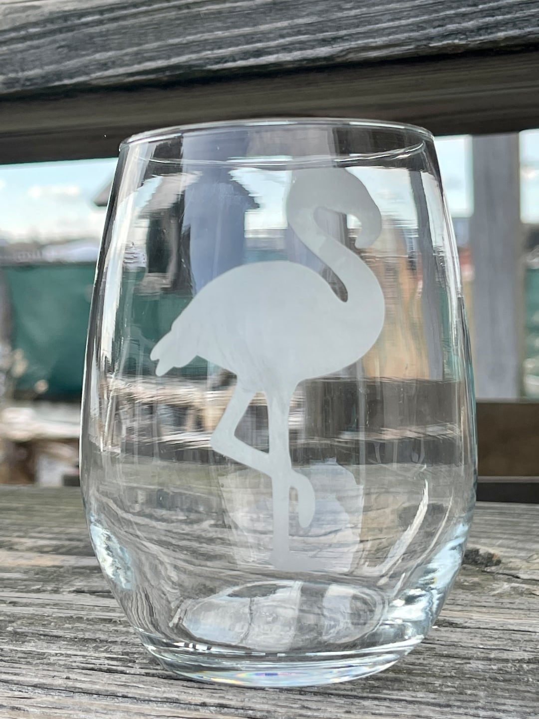 Flamingo Stemless Wine Glass Etsy
