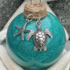 Sea Turtle Beach Glittered Ornament Glass