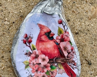 Cardinal Oyster Shell Decopauge Ornament