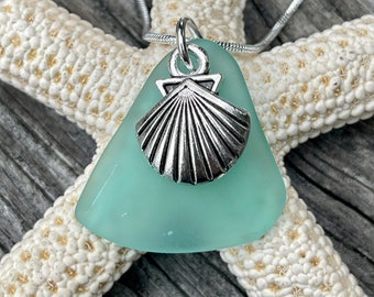 Seaglass Seashell Scallop Necklace Sea Foam