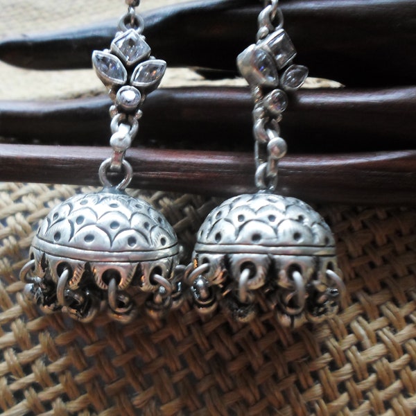 Sterling silver jhumka earrings with zircon pieces.....an India Treasure