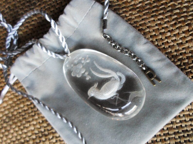 Peacock and flower Chinese carved crystal pendant