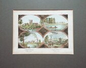 Antique Engraving Print 18th Century Copper Plate Engraved Nottinghamshire Churches Hand Tinted Stanford Wilford Norm 39 ton Bingham Nottingham
