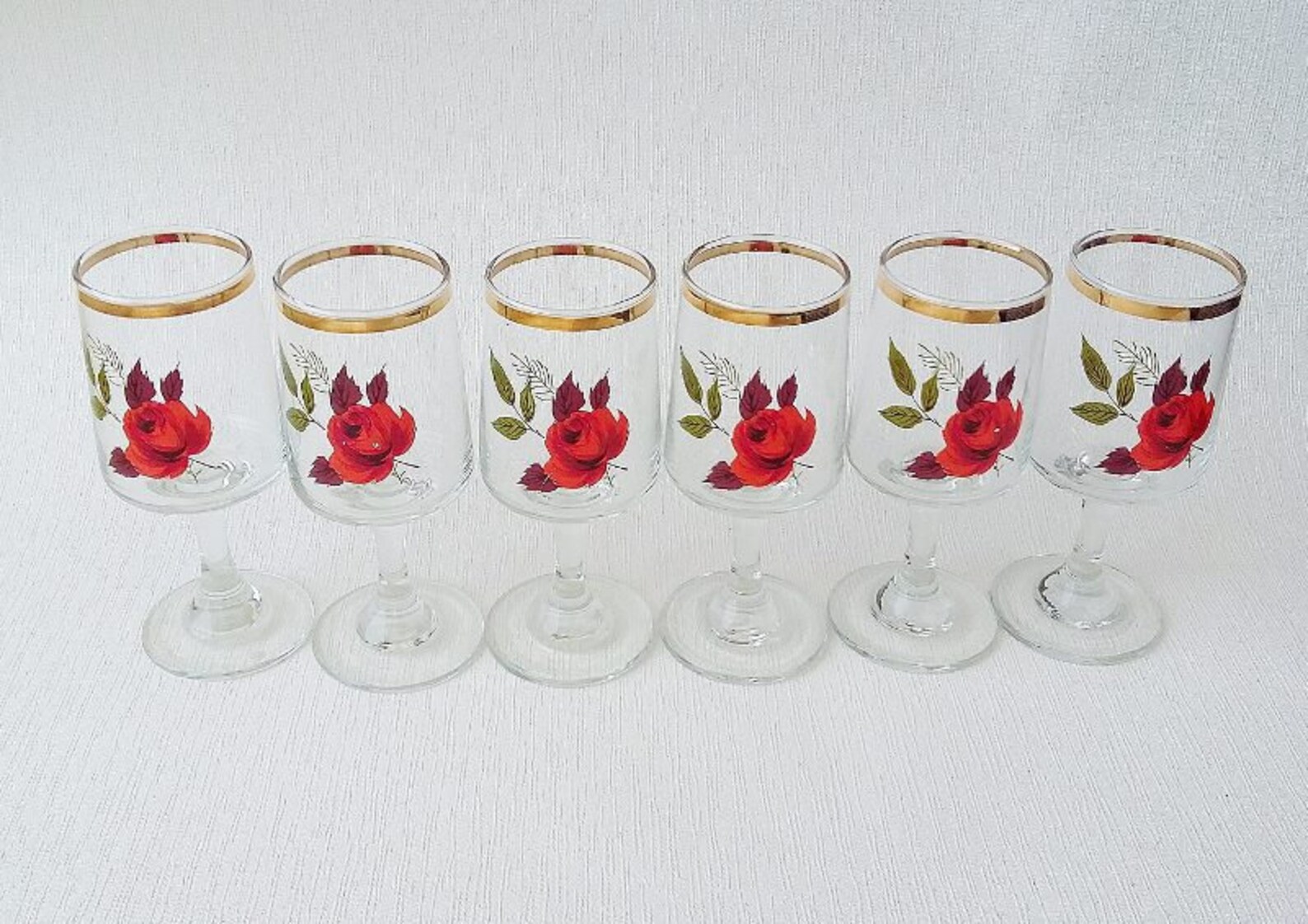 Red Rose Glasses x 6 Vintage Drinking Wine Spirit Cordial Etsy