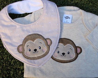 Applique Machine Embroidery Monkey Face Infants Babies