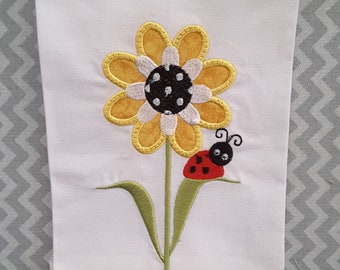 Applique Embroidery Machine Design Daisy Flower Ladybird