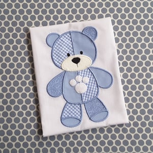 Baby Applique Machine Embroidery Design Patchwork Bear image 1