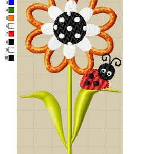 Applique Embroidery Machine Design Daisy Flower Ladybird zdjęcie 2