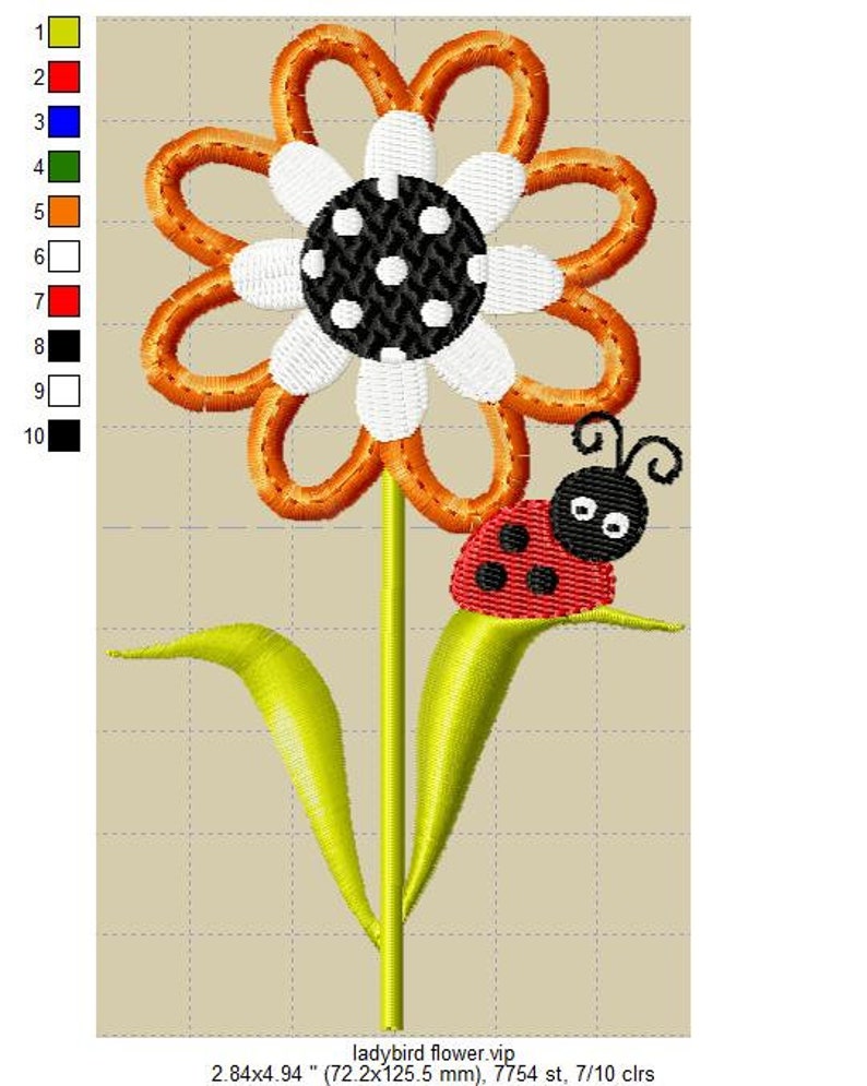 Applique Embroidery Machine Design Daisy Flower Ladybird image 2