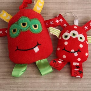 Red Monster is a Soft Sensory Toy for Babies and made in the Embroidery Hoop