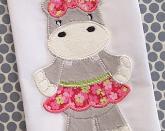 Baby Applique Machine Embroidery Design Girl Hippo