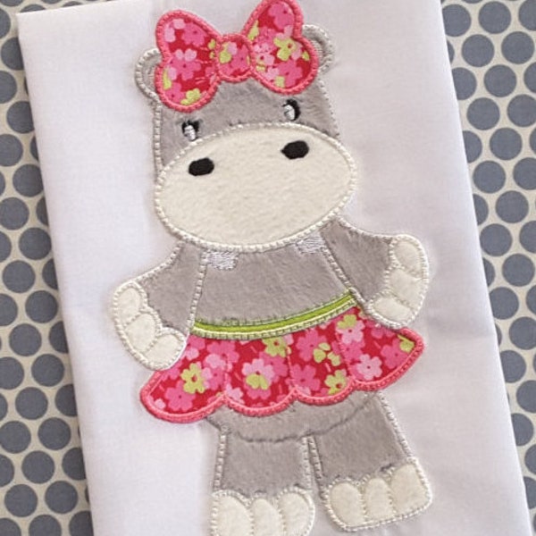 Baby Applique Machine Embroidery Design Girl Hippo