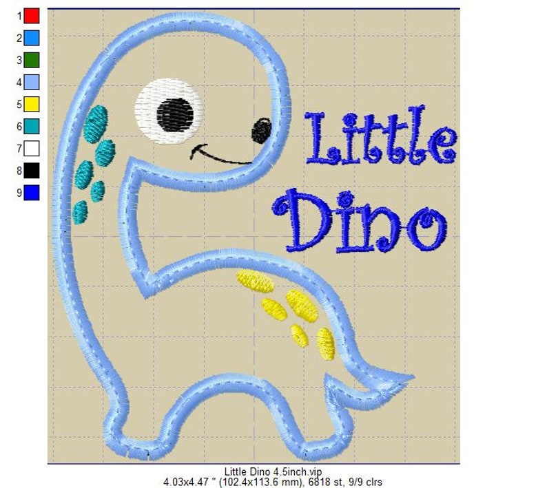 Applique Machine Embroidery Design Cute Baby Dinosaur zdjęcie 2
