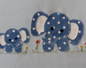 Appliqued Machine Embroidery Cute Elephant Baby Blanket