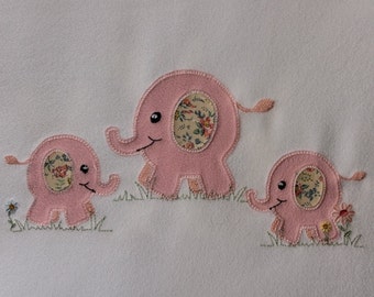 Machine Embroidery Applique Cute Elephants for a Baby Blanket