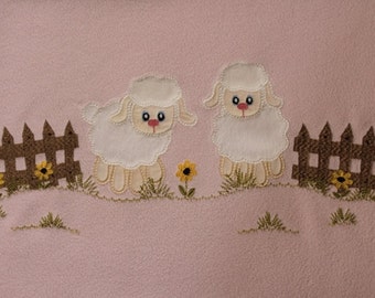 Machine Embroidery Appliqued Lambs Baby Blanket