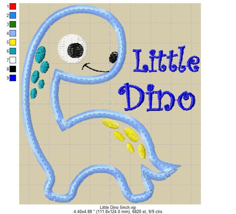 Applique Machine Embroidery Design Cute Baby Dinosaur zdjęcie 4