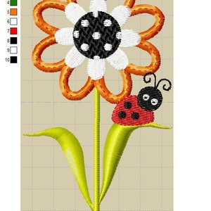 Applique Embroidery Machine Design Daisy Flower Ladybird image 3